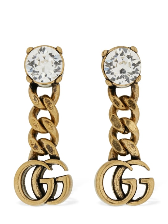 Gucci: GG Marmont 크리스털 드롭 귀걸이 - Gold/Crystal - women_0 | Luisa Via Roma