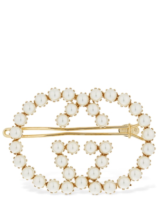Gucci: Interlocking G faux pearl hair clip - White/Gold - women_0 | Luisa Via Roma