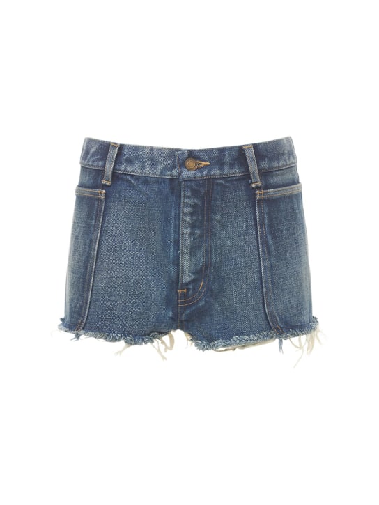Saint Laurent: Cotton denim mini shorts - Indigo Sky - women_0 | Luisa Via Roma