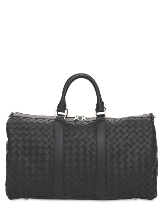 Bottega Veneta: Medium intrecciato leather duffle bag - Black - men_0 | Luisa Via Roma