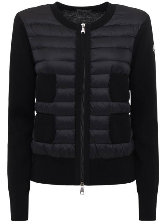 Moncler: Wool tricot & nylon down jacket - Black - women_0 | Luisa Via Roma
