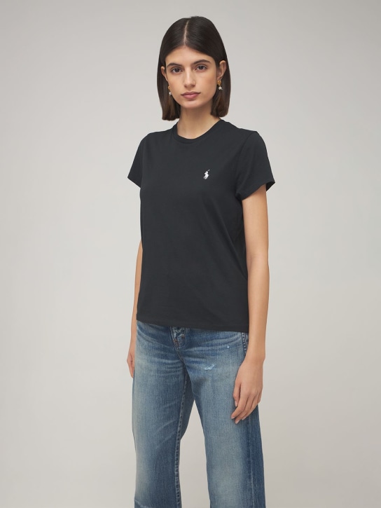 Polo Ralph Lauren: T-shirt in jersey di cotone con logo - Nero - women_1 | Luisa Via Roma