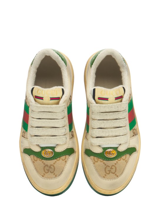 Gucci: Sneakers in tela GG con dettaglio Web - Beige/Verde - kids-girls_1 | Luisa Via Roma