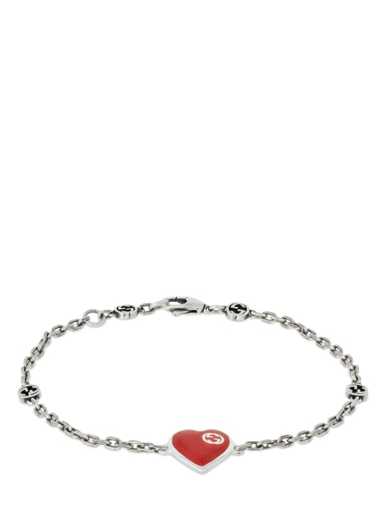 Gucci: Heart interlocking G chain bracelet - Silver/Red - women_0 | Luisa Via Roma