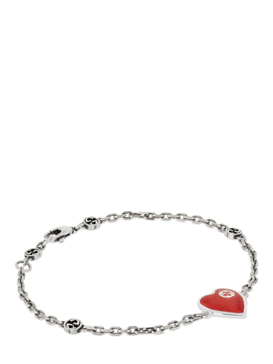 Gucci: Heart interlocking G chain bracelet - Silver/Red - women_1 | Luisa Via Roma