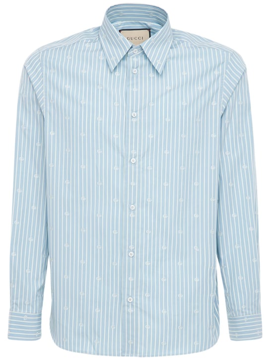 Gucci: GG Stripe fil coupé cotton shirt - Light Blue - men_0 | Luisa Via Roma