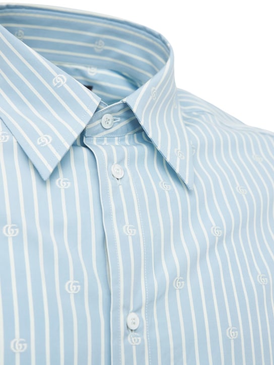 Gucci: GG Stripe fil coupé cotton shirt - Light Blue - men_1 | Luisa Via Roma