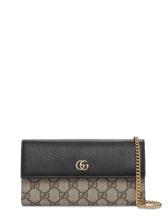 Gucci: Petite Marmont GG Supreme leather bag - Black/Ebony - women_0 | Luisa Via Roma