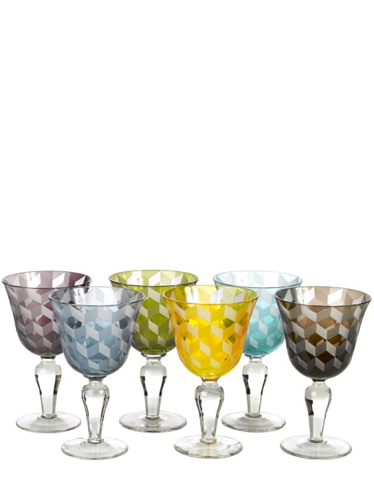 Polspotten: Set of 6 multi-color blocks wine glasses - Multicolor - ecraft_0 | Luisa Via Roma