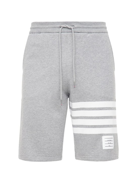 Thom Browne: Intarsia stripes cotton jersey shorts - Light Grey - men_0 | Luisa Via Roma