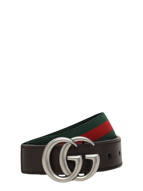 Gucci: Cintura elasticizzata con dettaglio web - Marrone - kids-girls_0 | Luisa Via Roma