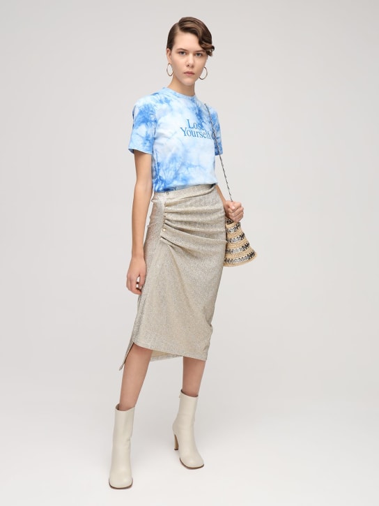 Rabanne: Asymmetric stretch jersey lurex skirt - Silver/Gold - women_1 | Luisa Via Roma