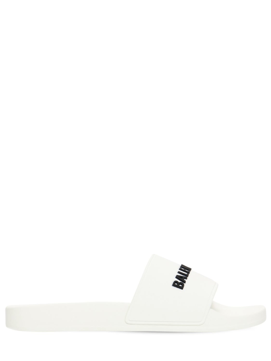 Balenciaga: Logo rubber pool slide sandals - White/Black - men_0 | Luisa Via Roma