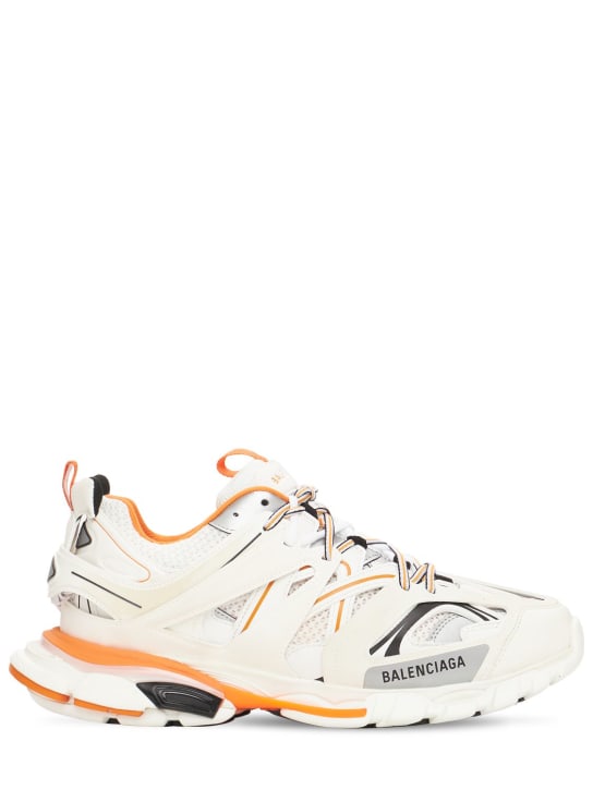 Balenciaga: 50毫米M Track E运动鞋 - 白色/橙色 - men_0 | Luisa Via Roma