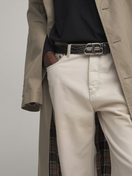 Balenciaga: 2.8cm BB Logo croc embossed leather belt - Dark Grey - men_1 | Luisa Via Roma