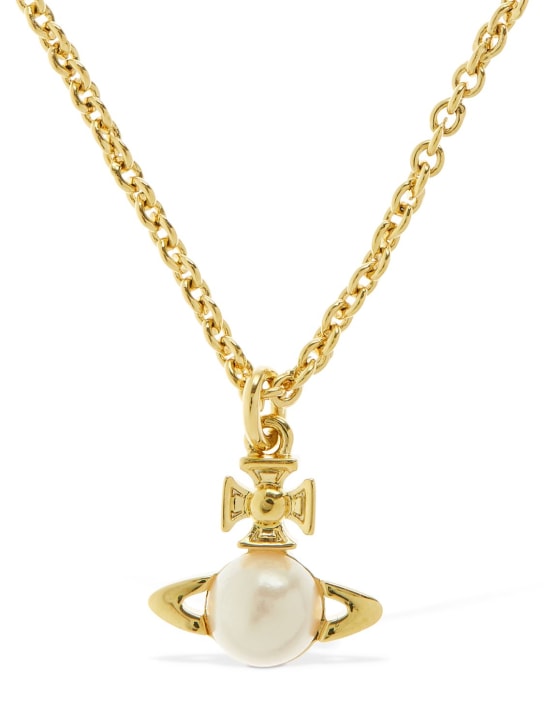 Vivienne Westwood: Balbina imitation pearl pendant necklace - Gold/White - women_0 | Luisa Via Roma