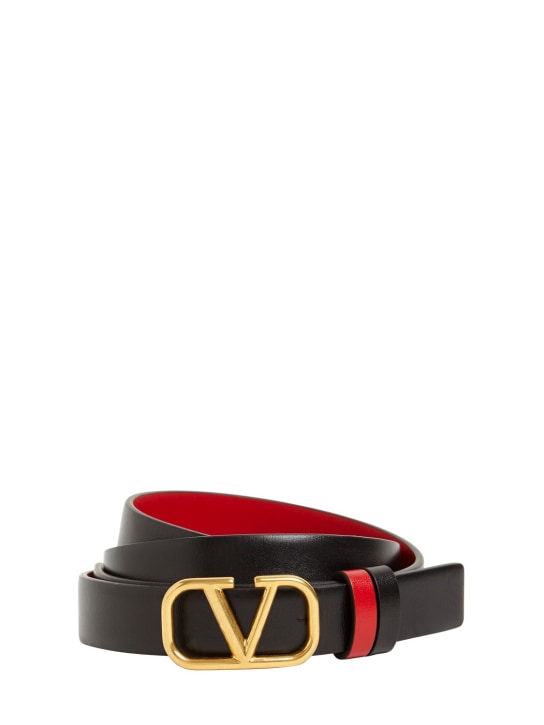 Valentino Garavani: Cintura reversibile in pelle con logo 2cm - Nero/Rosso - women_0 | Luisa Via Roma