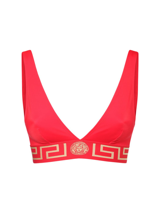 Versace: Triangle bikini top w/ Greek motif - Red - women_0 | Luisa Via Roma