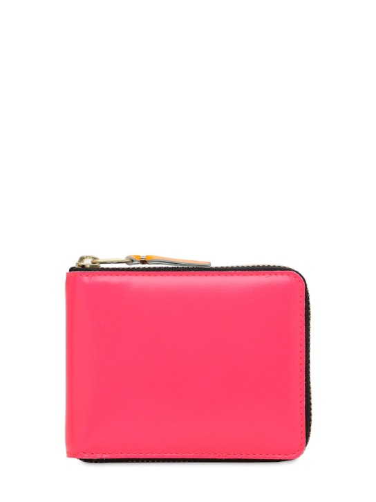 Comme des Garçons Wallet: Super fluo leather zip-around wallet - Pink - men_0 | Luisa Via Roma