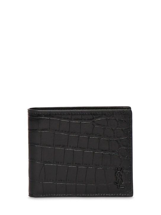 Saint Laurent: YSL croc embossed leather wallet - Black - men_0 | Luisa Via Roma