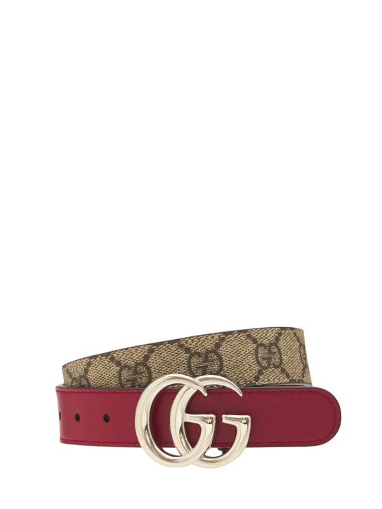 Gucci: GG faux leather belt - Beige/Red - kids-boys_0 | Luisa Via Roma