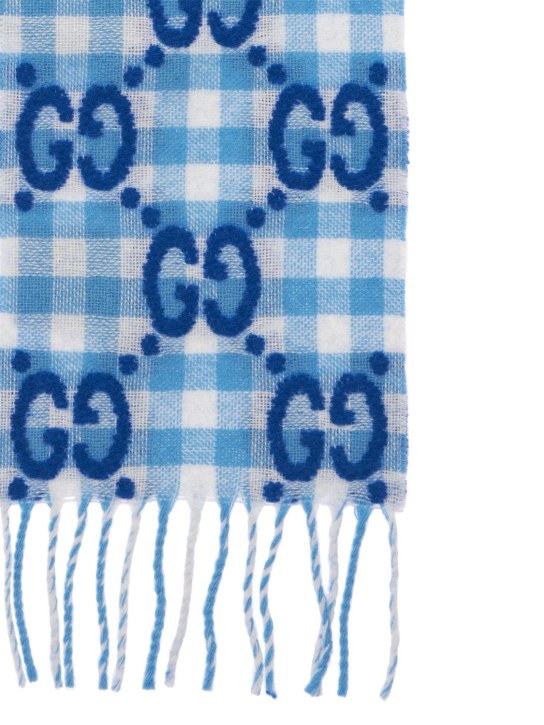 Gucci: Écharpe en laine mélangée à logo GG - Bleu - kids-girls_1 | Luisa Via Roma