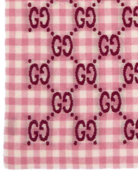Gucci: GG logo Diamin B 90X wool blend blanket - Pink - kids-girls_1 | Luisa Via Roma