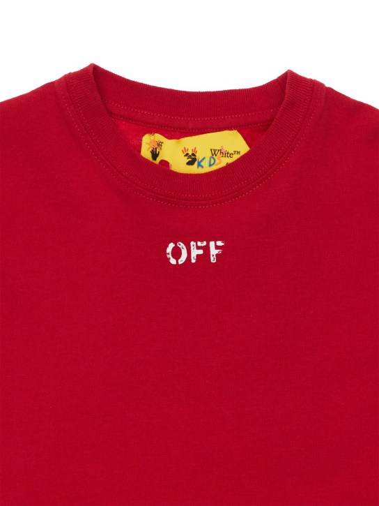 Off-White: T-shirt en jersey de coton à imprimé logo - Rouge - kids-girls_1 | Luisa Via Roma