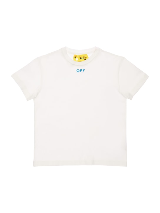 Off-White: T-shirt in jersey di cotone con logo - Bianco - kids-boys_0 | Luisa Via Roma