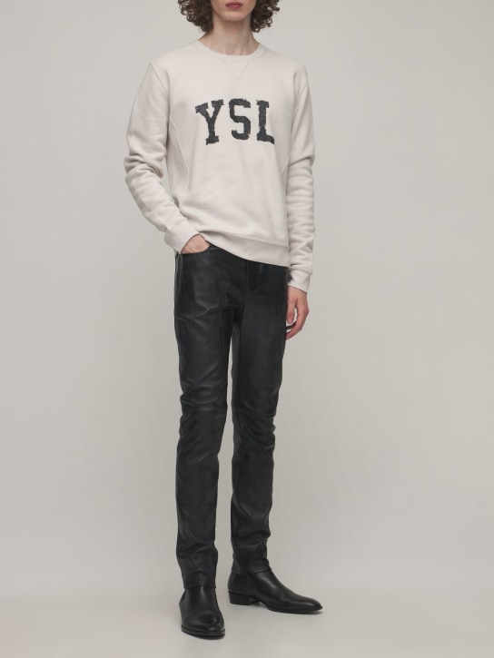 Saint Laurent: Logo print cotton sweatshirt - White - men_1 | Luisa Via Roma