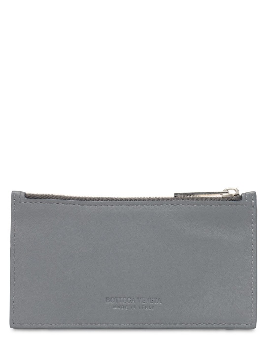 Bottega Veneta: Intrecciato leather zipped card case - Thunder - men_1 | Luisa Via Roma
