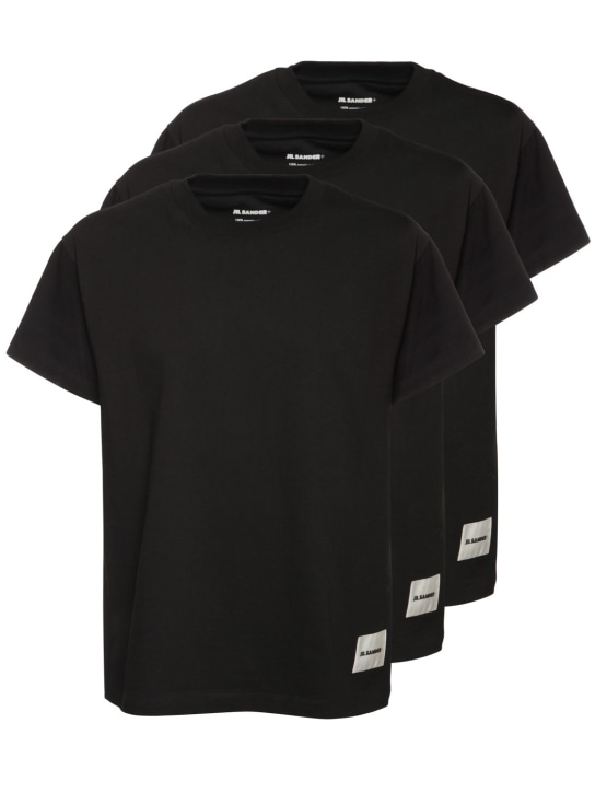 Jil Sander: Lot de 3 t-shirts en coton Plus - Noir - men_0 | Luisa Via Roma