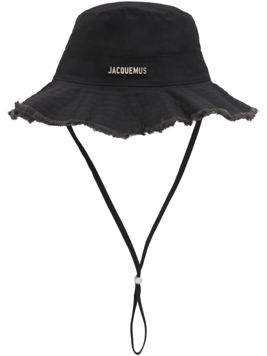 Jacquemus: Cappello Le Bob Artichaut in cotone con logo - Nero - women_0 | Luisa Via Roma