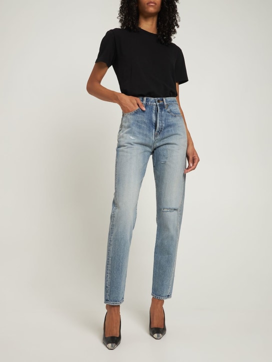 Saint Laurent: Slim fit denim jeans - Blue - women_1 | Luisa Via Roma