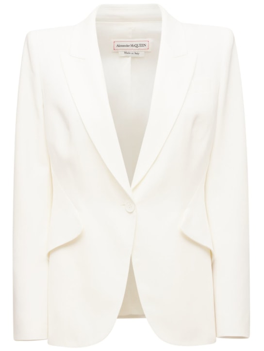 Alexander McQueen: Viscose blend crepe one button blazer - Light Ivory - women_0 | Luisa Via Roma