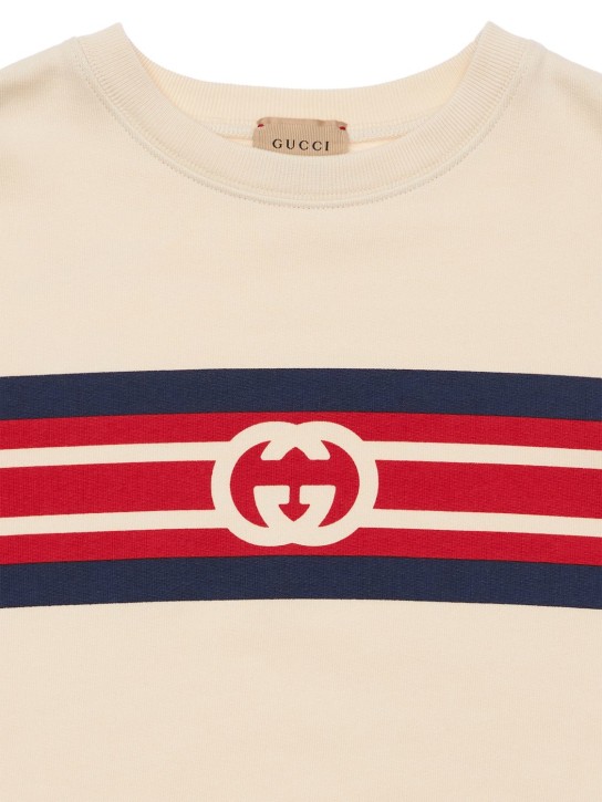 Gucci: Sweat-shirt en coton à logo - Blanc Cassé - kids-girls_1 | Luisa Via Roma