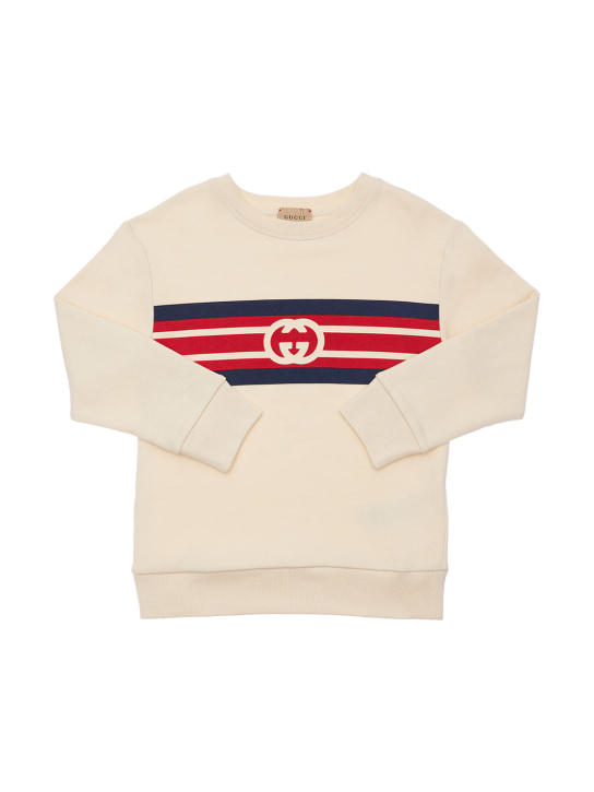 Gucci: Sweat-shirt en coton à logo - Blanc Cassé - kids-boys_0 | Luisa Via Roma