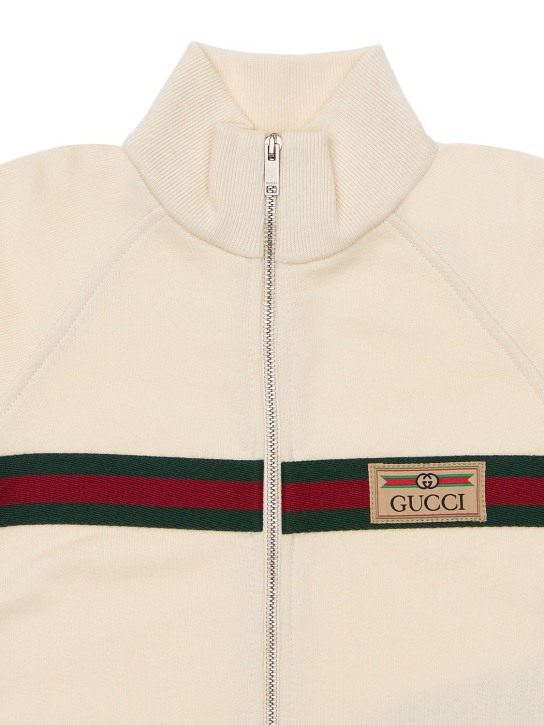 Gucci: Web detail cotton sweatshirt romper - White - kids-boys_1 | Luisa Via Roma