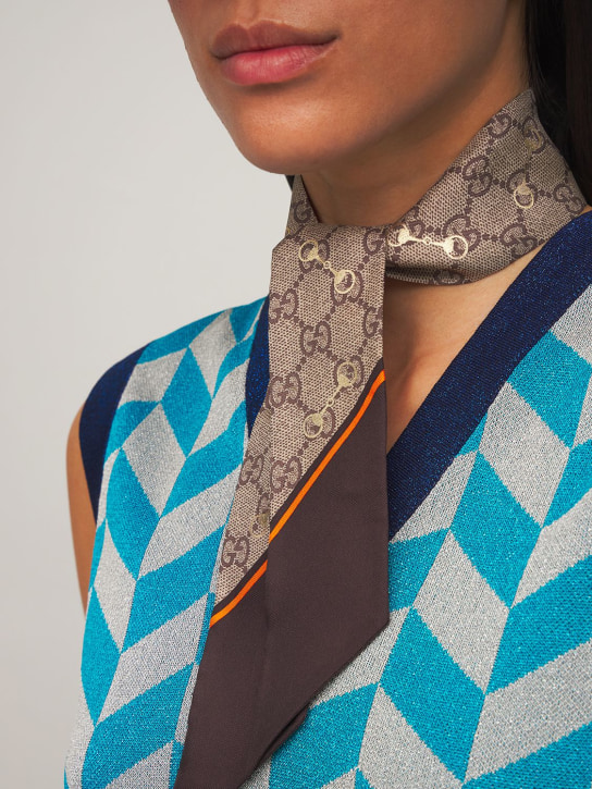 Gucci: GG printed silk neck bow - Mahogany - women_1 | Luisa Via Roma