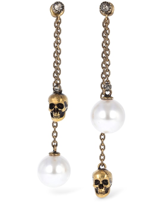 Alexander McQueen: Crystal pearl skull earrings - Multicolor - women_0 | Luisa Via Roma