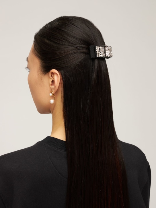 Ferragamo: Kristall-Haarspange mit Schleife „Vara“ - Schwarz/Kristall - women_1 | Luisa Via Roma
