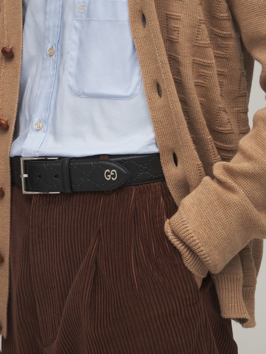 Gucci: 4cm GG embossed leather belt - Black - men_1 | Luisa Via Roma