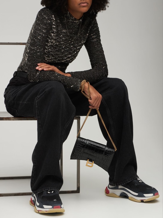Balenciaga: 60mm Triple S leather & mesh sneakers - Black - women_1 | Luisa Via Roma