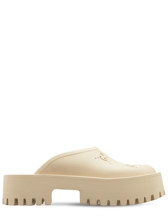 Gucci: 55mm Elea perforated G platform sandals - Ivory - women_0 | Luisa Via Roma