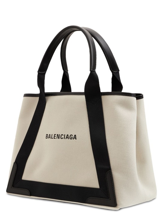 Balenciaga: MD Navy Cabas canvas tote bag - Natural/ B - women_1 | Luisa Via Roma