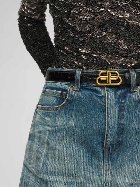 Balenciaga: 3cm BB leather belt - Black - women_1 | Luisa Via Roma
