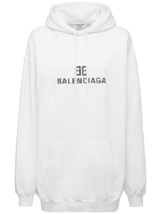 Balenciaga: 로고 후드 코튼 저지 스웻셔츠 - 화이트/블랙 - women_0 | Luisa Via Roma
