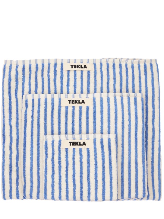 Tekla: Lot de 3 serviettes de bain en coton biologique - Blanc/Bleu - ecraft_0 | Luisa Via Roma
