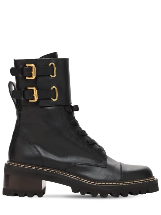 See By Chloé: 40mm Mallory leather ankle boots - Black - women_0 | Luisa Via Roma