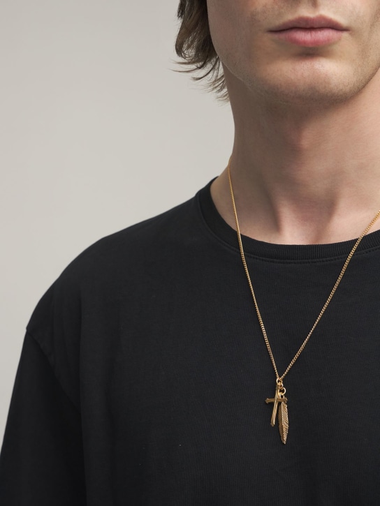 Emanuele Bicocchi: Cross & feather pendant necklace - Gold - men_1 | Luisa Via Roma